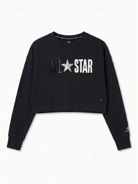CONVERSE Cropped Loose Fitting Black Crewneck Sweatshirt, Sz XS